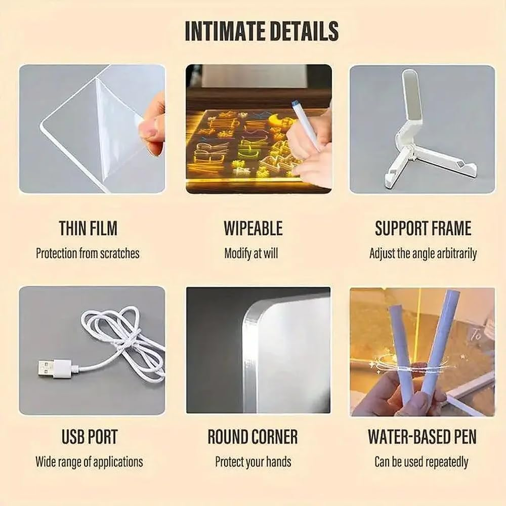 30X20Cm Glow Writing Board for Kids - LED Memo Board with 7 Color Pens, USB Lighting Doodle Board Acrylic Dry Erase for Bedroom/Office, Halloween Birthday Christmas Decor with Stand image number 2