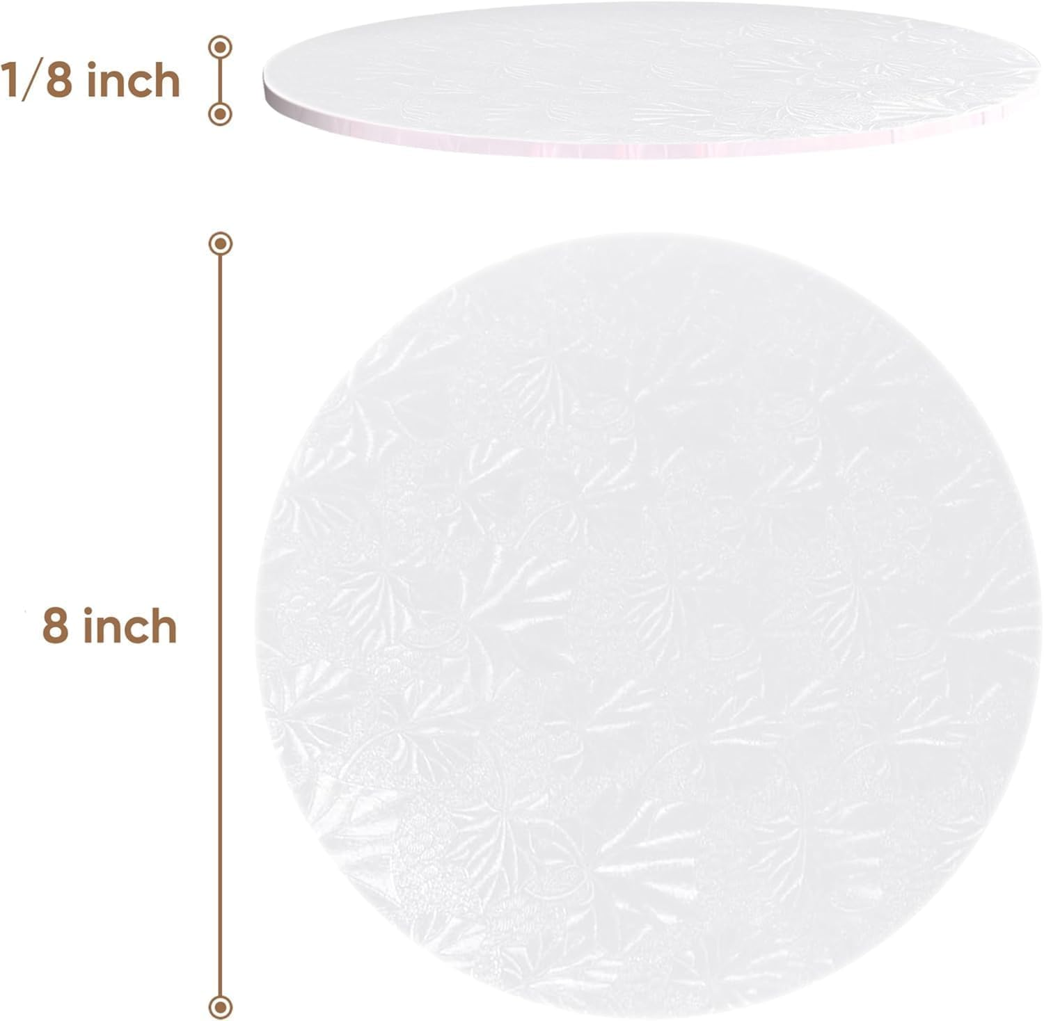 Cakebon Cake Boards - Sturdy 1/8 Thick Drums - 8 Inch (20 Cm) Professional Fully Wrapped Edges White 6-Pack image number 4
