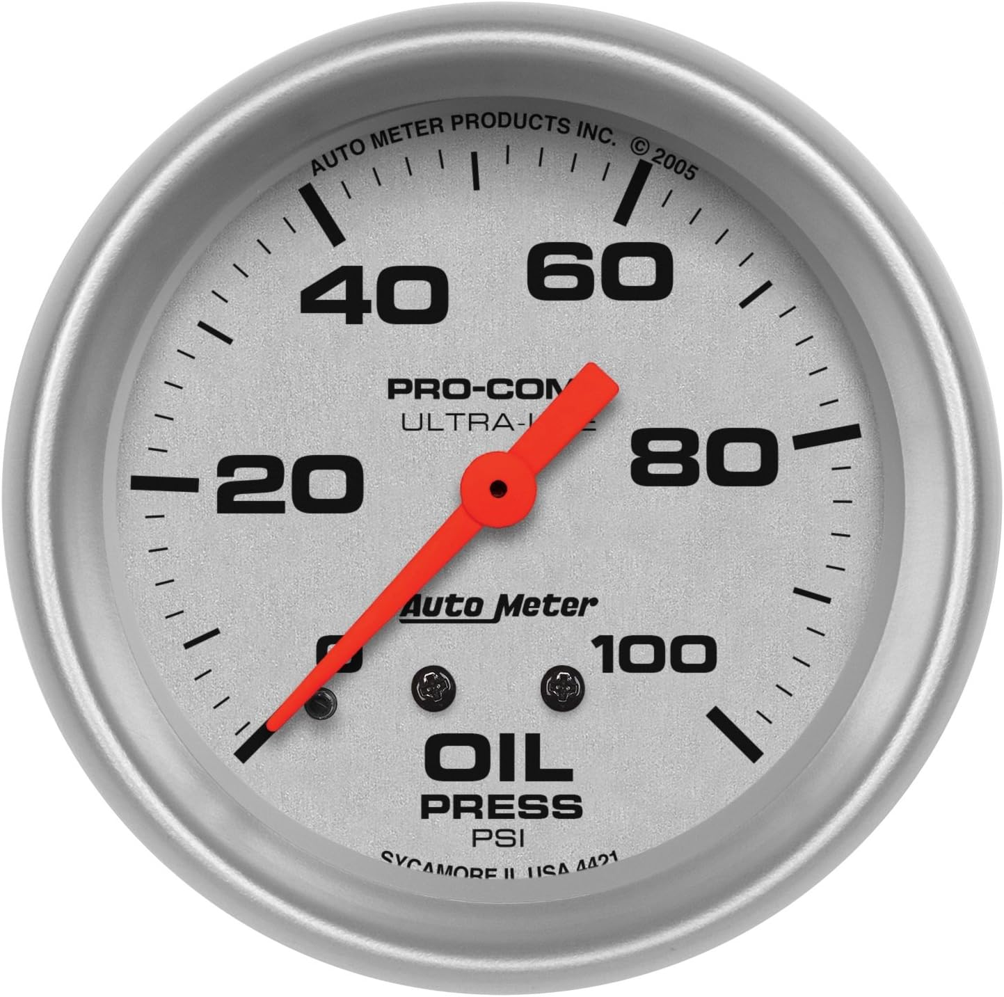 Autometer Gauge, Ultra-Lite, Oil Pressure, 2 5/8 In., 100Psi, Mechanical, Each