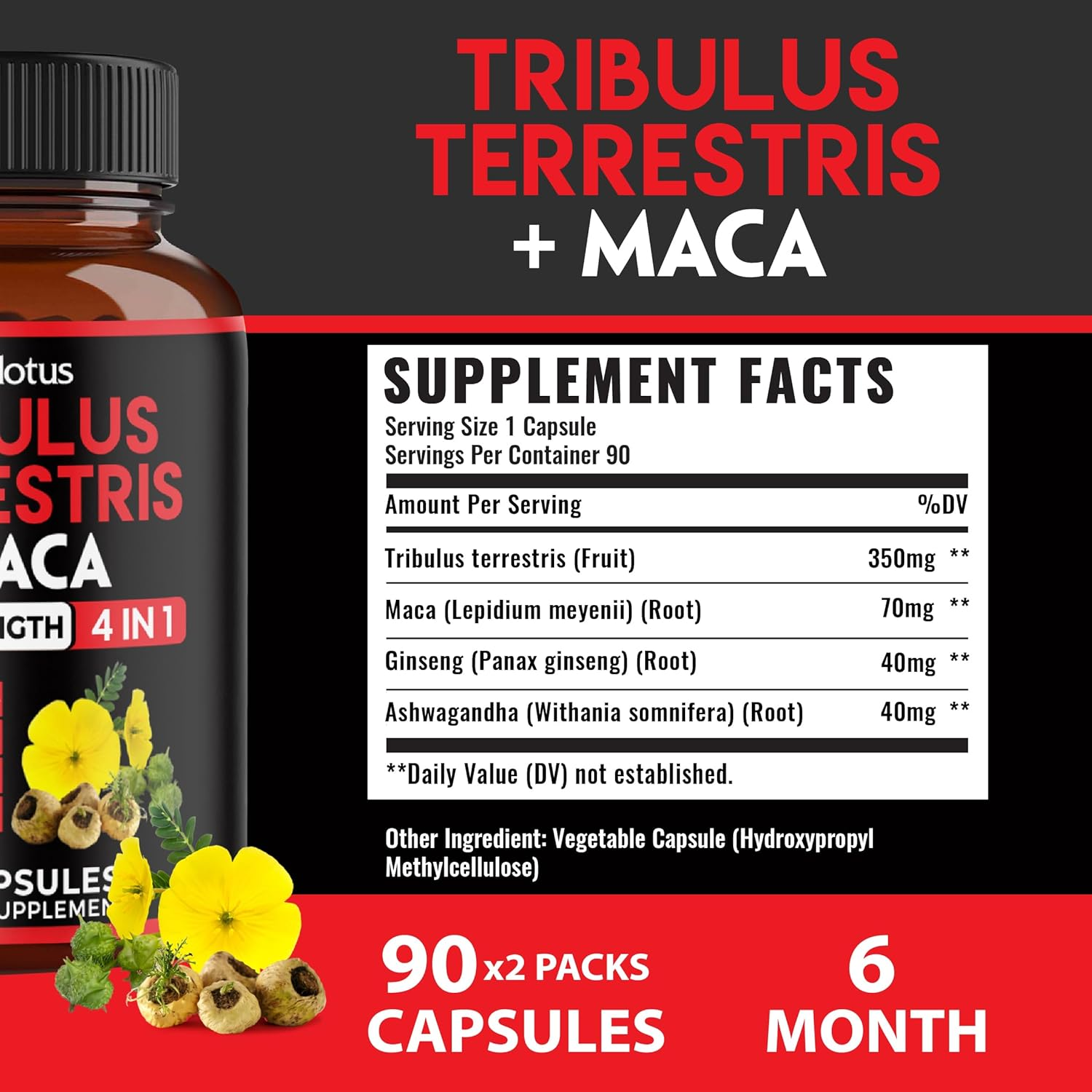 Zolotus 2 Packs Tribulus Terrestris with Maca Root Ashwagndha Root, Panax Ginseng - 6 Months Supply image number 4