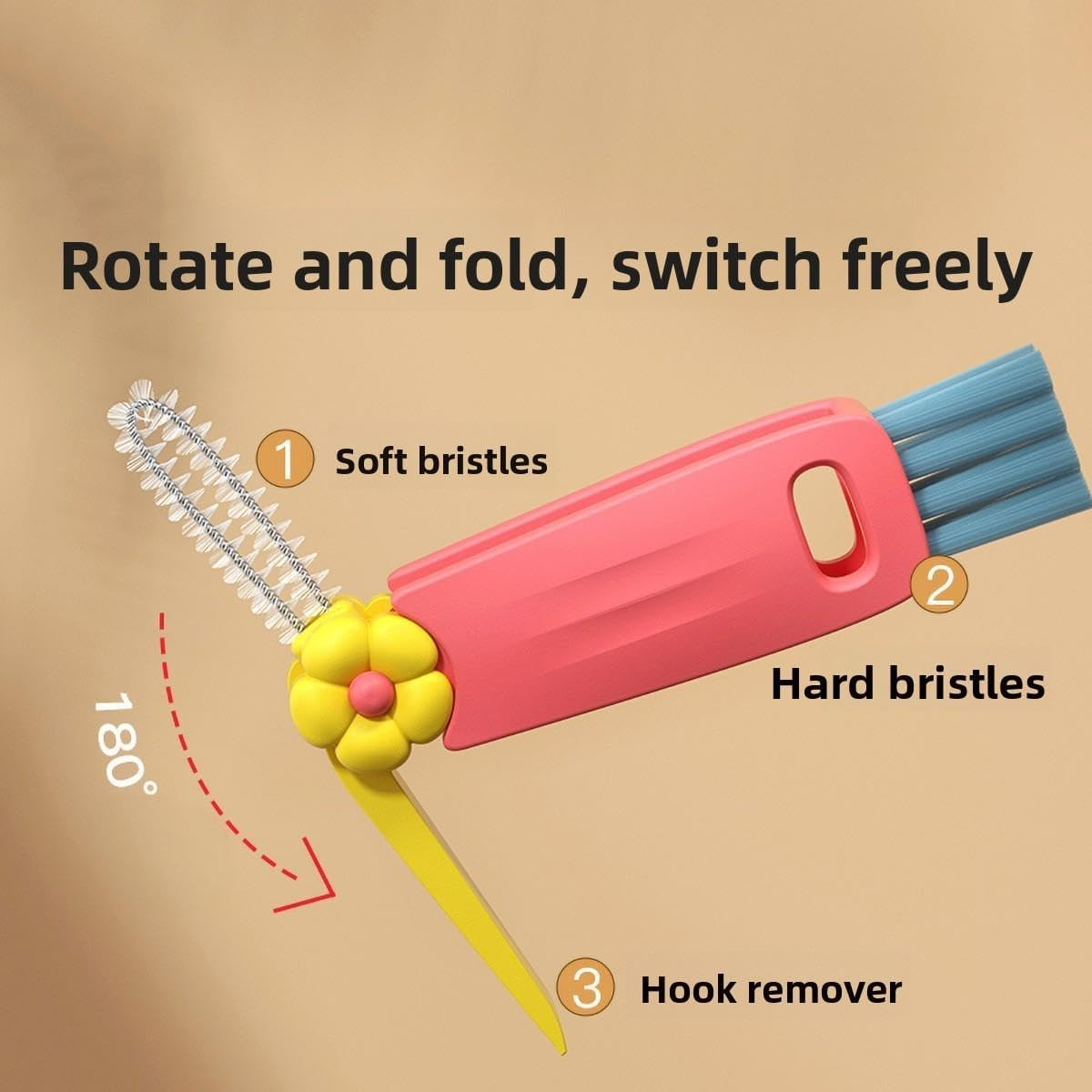 3-Pack, 3-In-1 Cup Lid Cleaning Brush, Suitable for Narrow Spaces between Baby Bottles, Multifunctional Cleaning Brush, Portable Cup Lid Cleaner image number 4