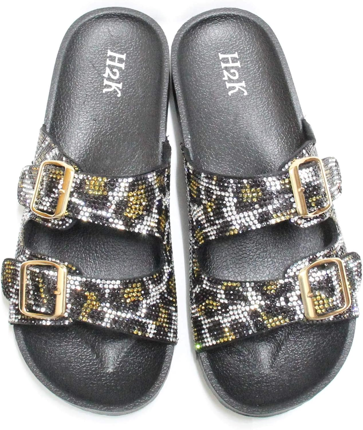 H2K Womens Glitter Double Buckle Adjustable Comfort Slip on Slides Sandals Espen image number 3