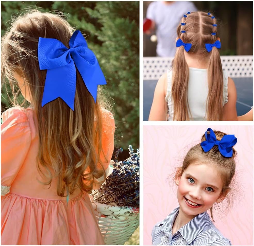 Bekecidi 48 PCS Girls School Hair Accessories Royal Blue Bow Hair Clips Headband Elastic Hair Bands Ribbon Hair Barrettes Bow Ponytail Holder Hair Accessories for Toddlers Kids Christmas Birthday Gift