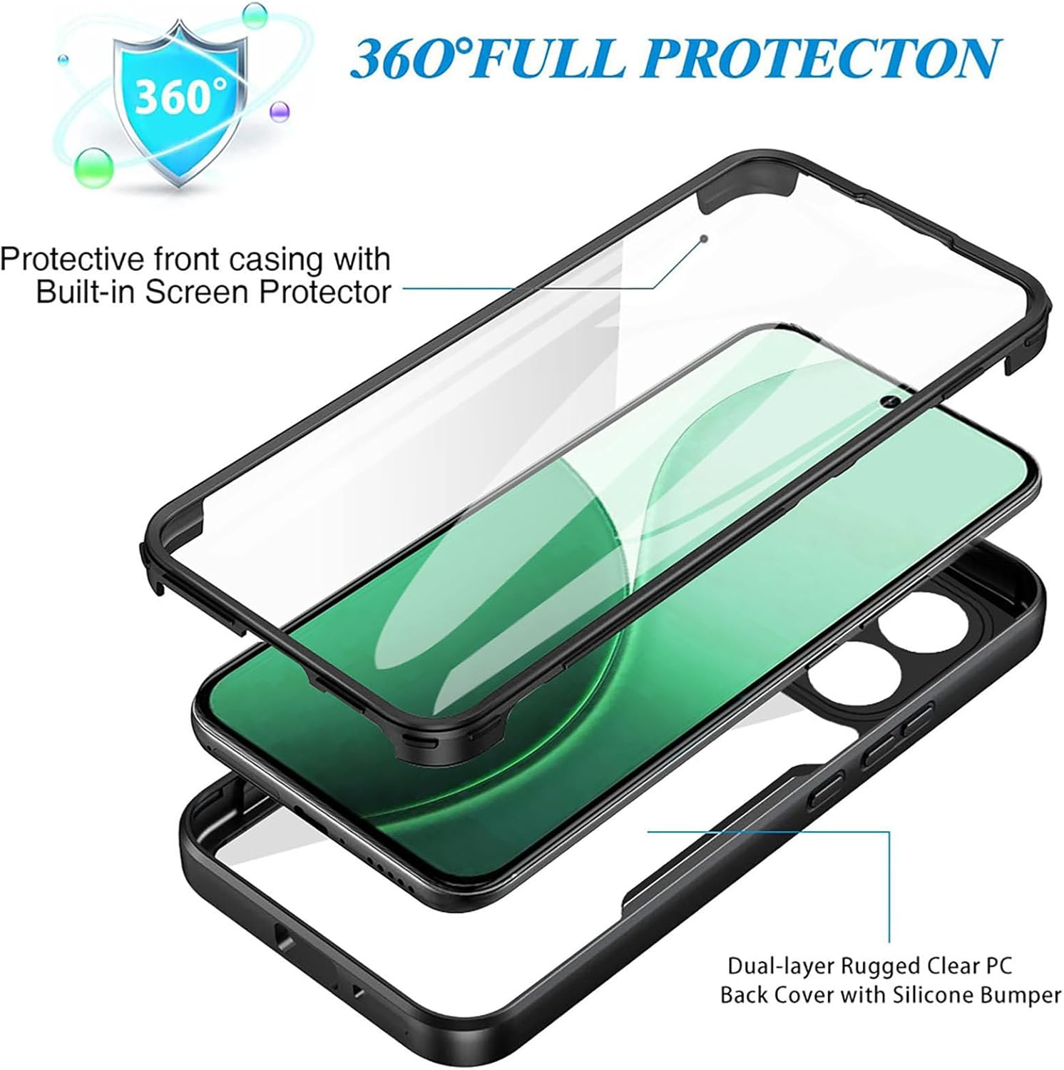 ILING Trasparente Case for OPPO Reno 14 Pro 5G (Reno14 Pro 5G), 360&deg; Full Body Protection Shockproof Cover with Built-In Screen Protector, Ultra Thin Hard PC Silicone TPU Bumper Case (Pink)