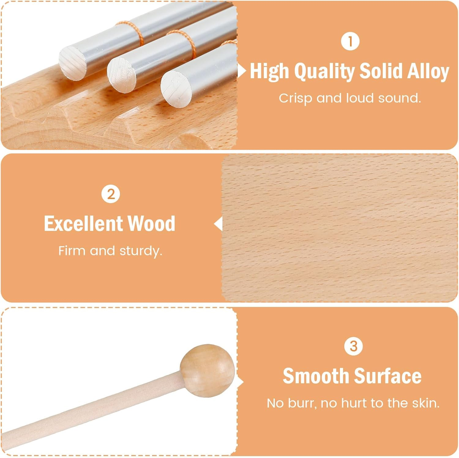 Three Tone Chime Bell, Delicate Meditation Chime Pleasant Hand Percussion Chimes Joyful Hand Percussion Chimes Euphonic Meditation Chime for Releasing Mood image number 2