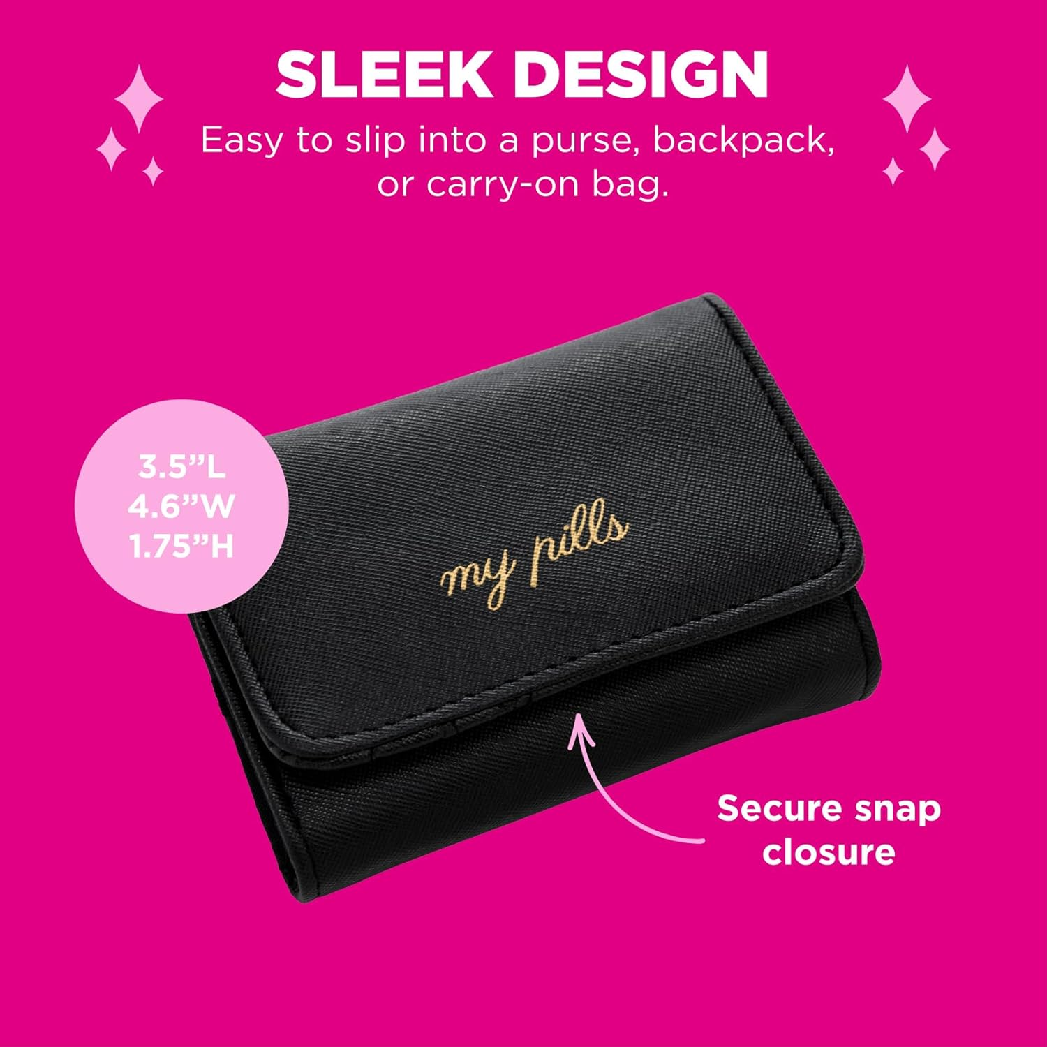 MIAMICA Miamica My Pills Snap Pill Case, Black (Black) - M31114 image number 1