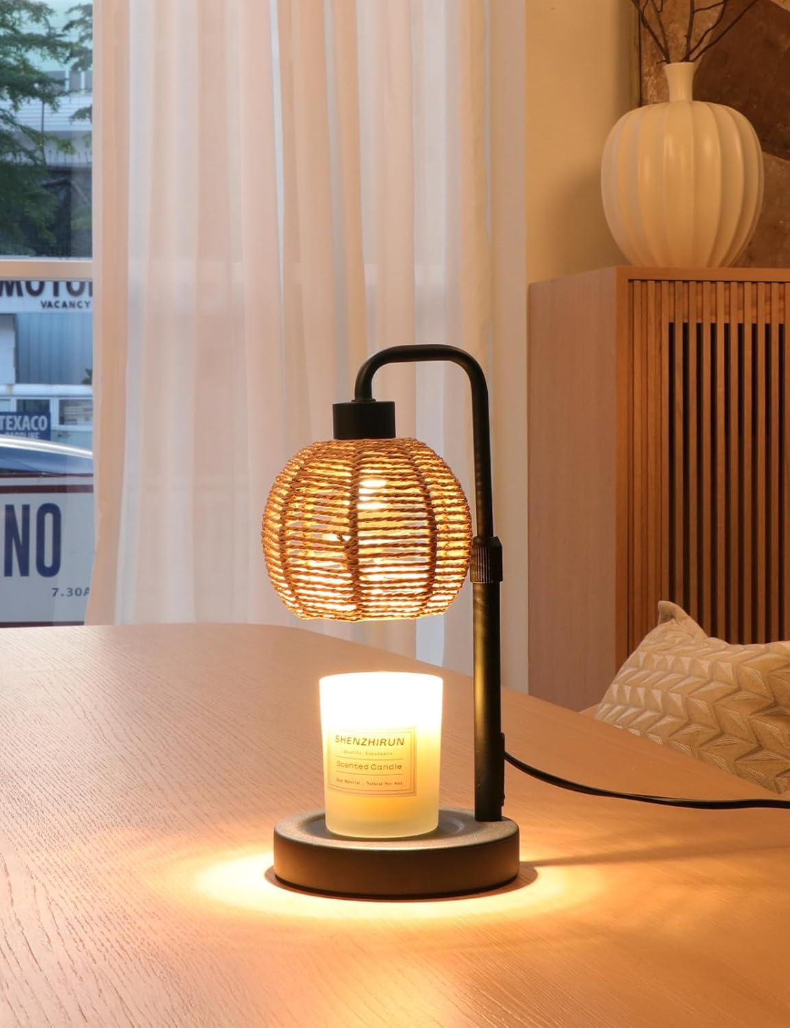 Candle Warmer Lamp with Timer & Dimmer - Adjustable Height Electric Wax Melter for Jar Candles, Natural Weave Shade（With 2 Bulbs） image number 4
