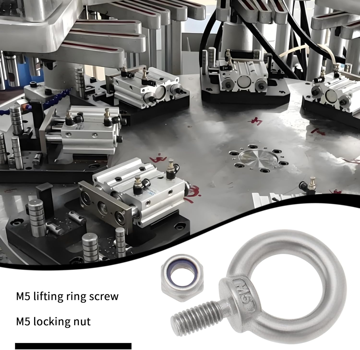 OTOTEC 4 Sets M5 Lifting Eye Bolts with M5 Lock Nuts 304 Stainless Steel Eye Bolt for Mechanical Equipment Electric Power Marine Transportation