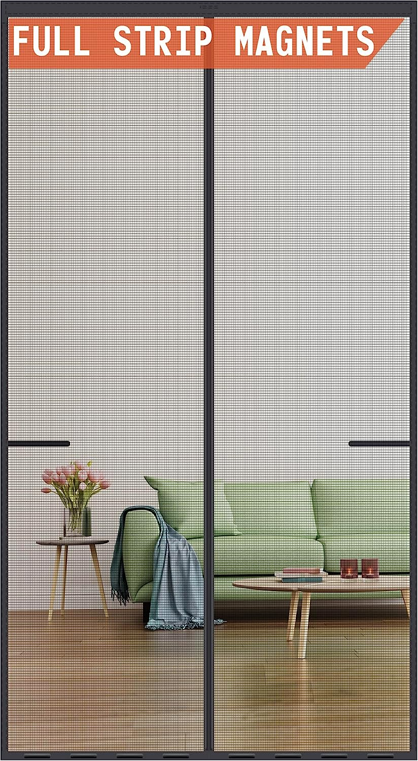 Magnetic Screen Door Upgraded-Model Full Strip Magnets,Reinforced Heavy Duty Fiberglass Mesh Magnetic Door Screen,Full Frame Seal Retractable Fly Screen Door Mesh Magnetic for Front Patio Back Door image number 3