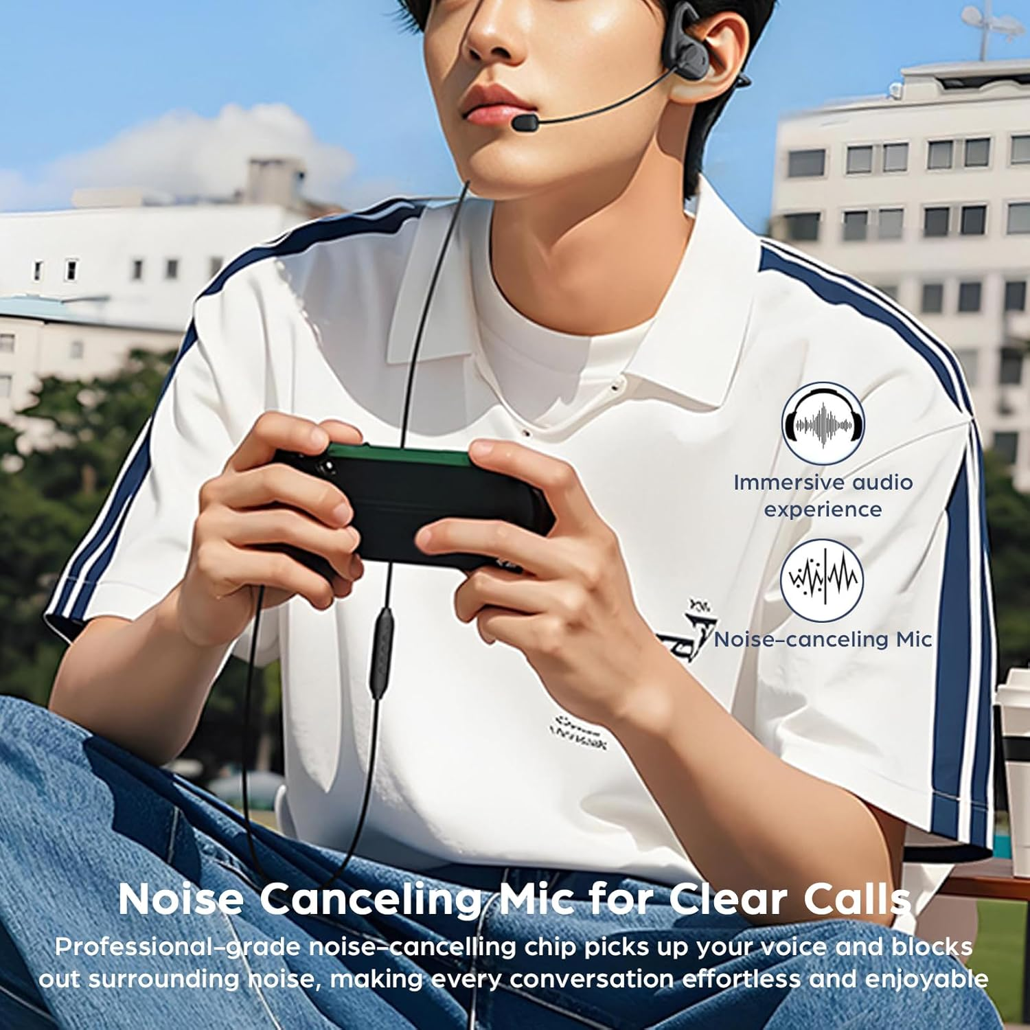 USB C Headphones with Microphone Neckband Monitoring Wired Stereo Gaming Headset 7.1 Surround Sound Noise Cancelling for Calls Work Sports Driving Cycling image number 1