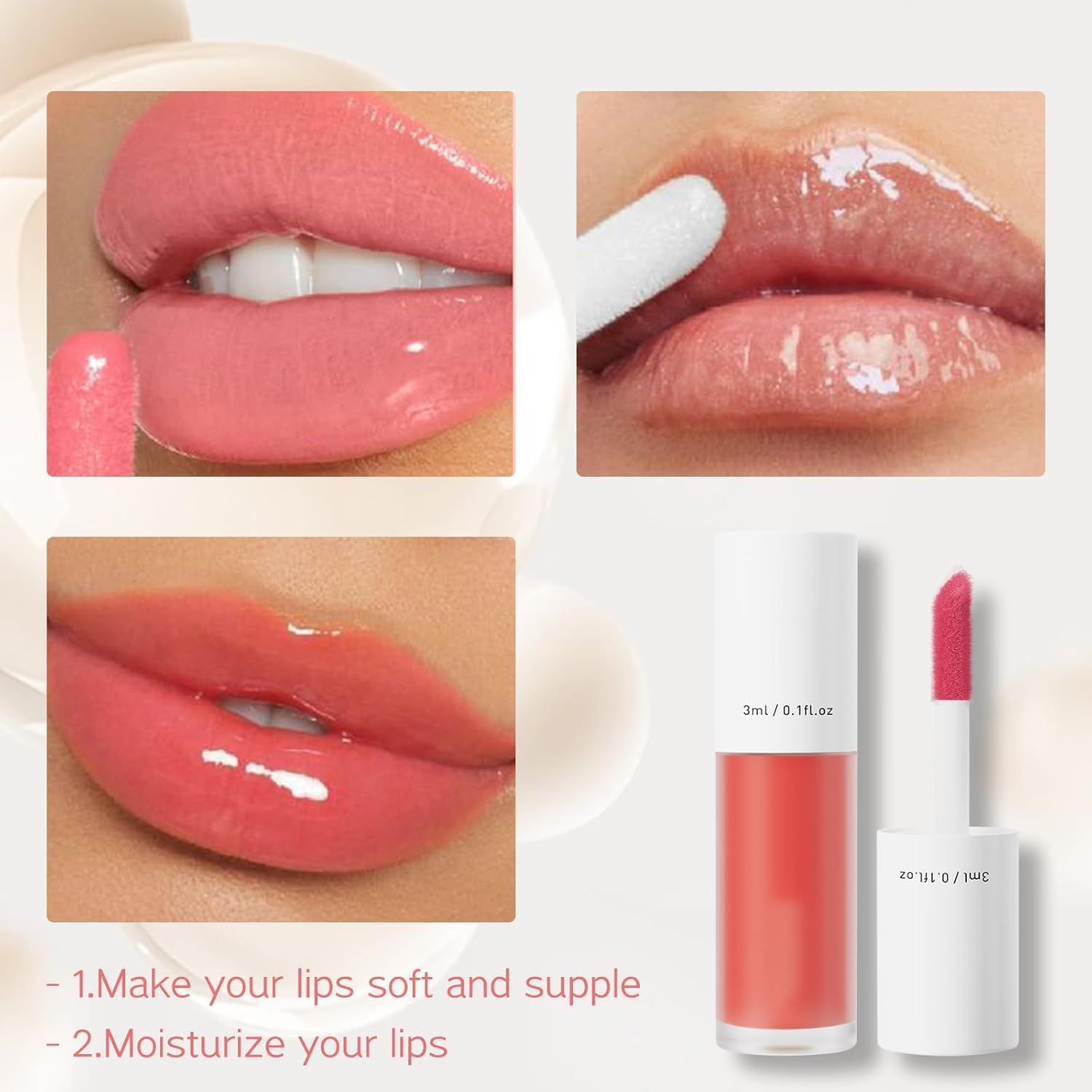 Shiftalter Tinted Lip Glow Oil, Keep Shiny All Day with Waterproof, Smudge-Proof, for Lush Hydrated Lips with a Natural Glow （7 Flavors）,1 Pcs * Coconut Flavor