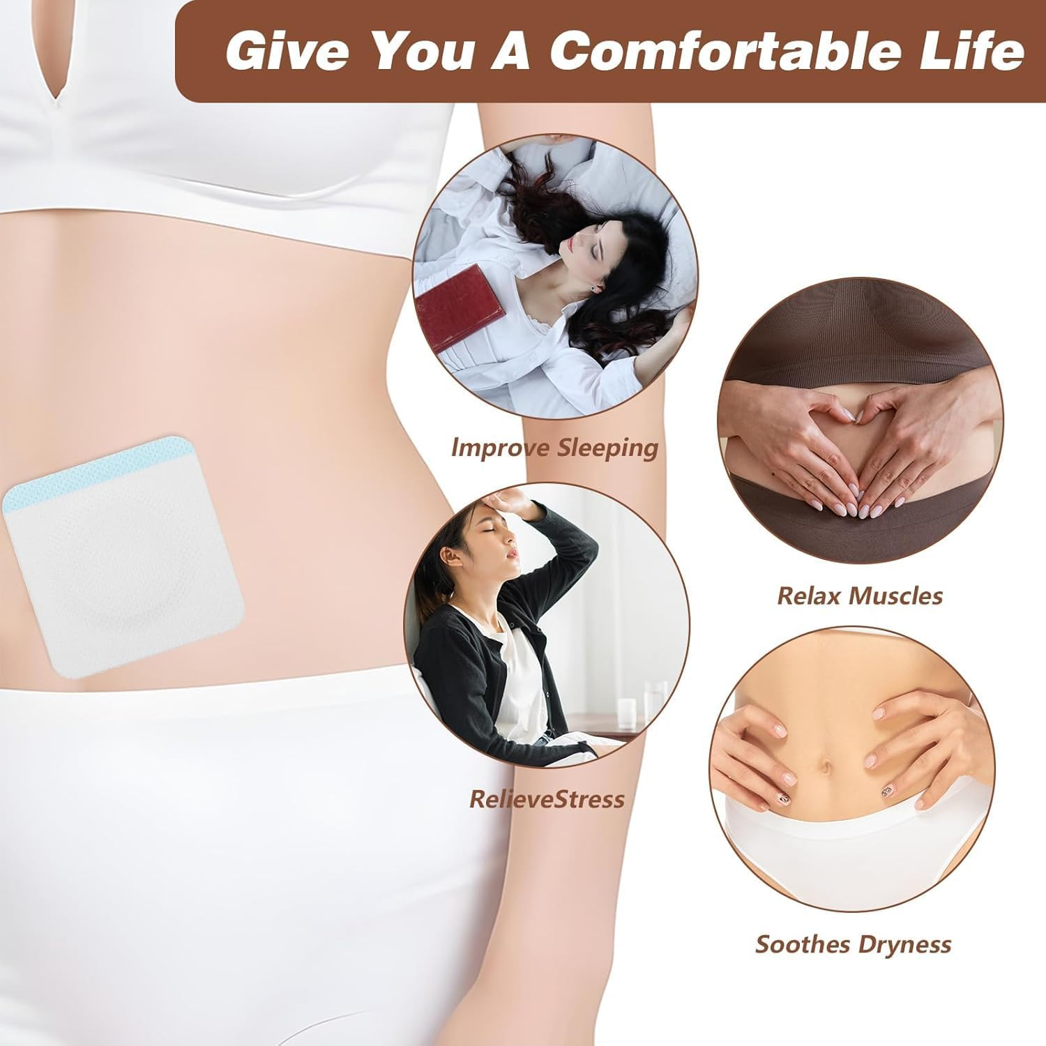 100Pcs Castor Oil Pack Wrap for Belly Button, 5&times;5Cm Self-Adhesive Castor Oil Belly Button Wrap Pads, Highly Absorbent Organic Cover Compress Patches (White 5Cm) image number 1