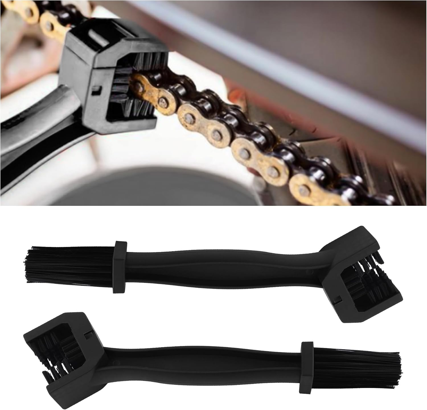 2PCS Motorcycle Chain Brush,Double-Ended Motorcycle Chain Cleaner with Three-Sided and Long Bristles,Universal Motorcycle Chain Cleaning Kit for Motorcycle Bicycle Mountain Bike (1 Red + 1 Blue)