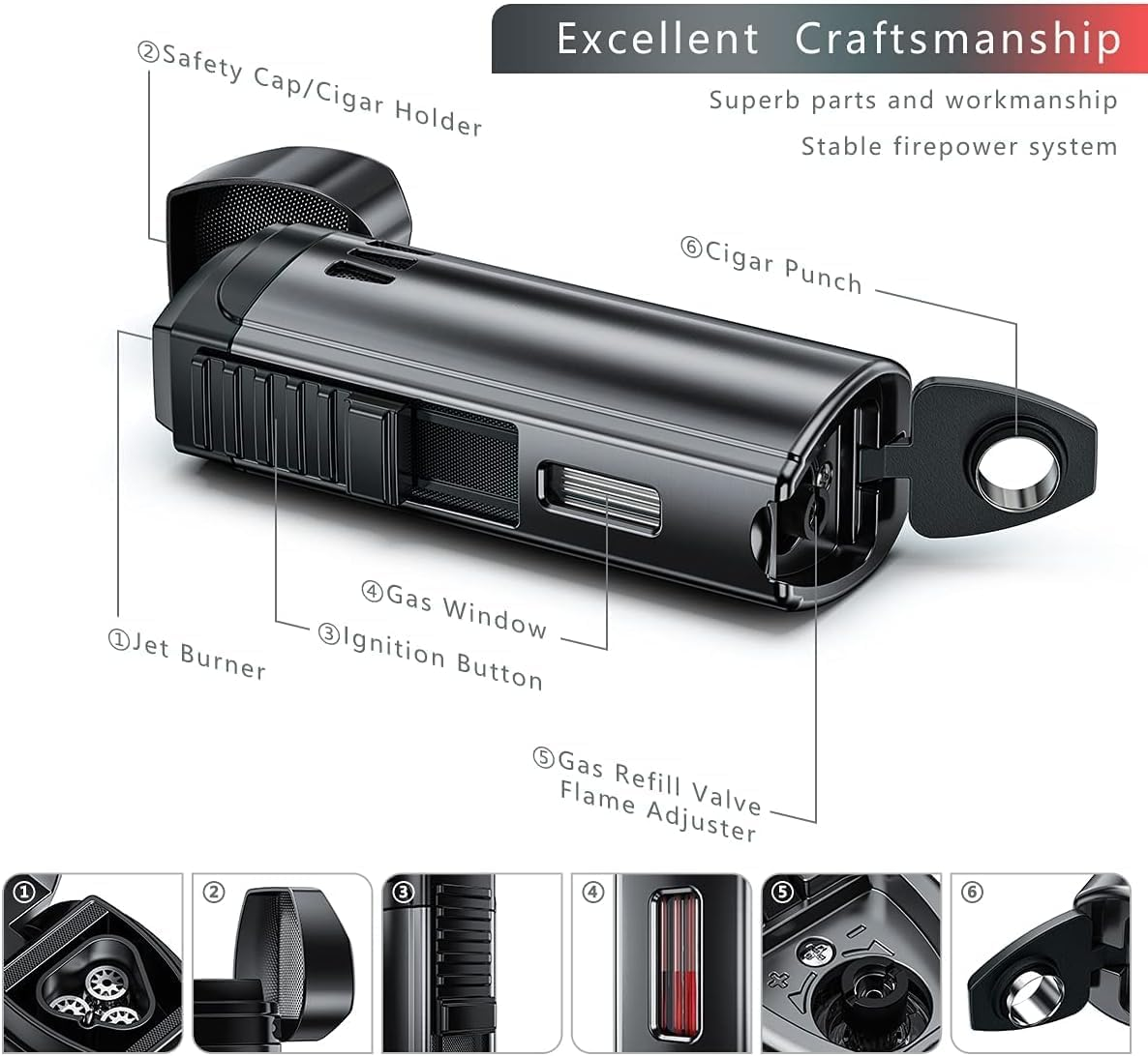 Butane Torch Lighters with Punch Triple Jet Flame Windproof Adjustable Flame Lighter (Sold without Gas)