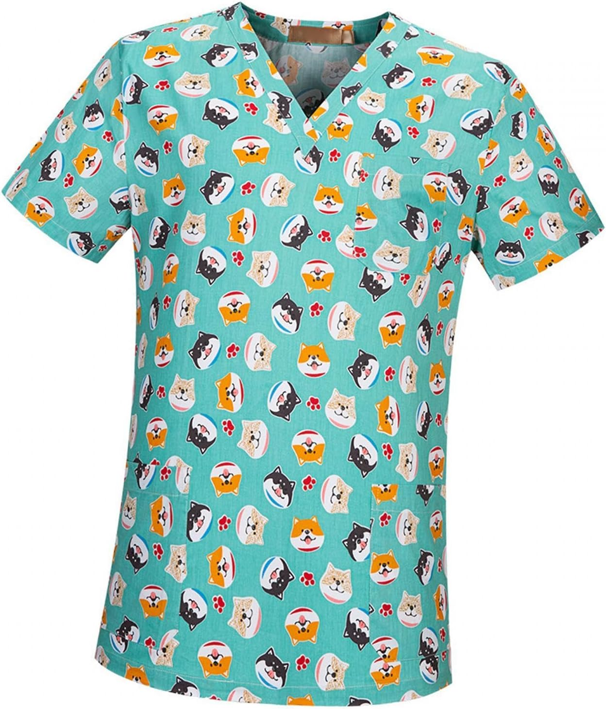 UGPLM Nurse Workwear Nursing Uniform V Neck Scrub Top Summer Work Clothing Soft Simple to Clean for SPA Cosmetology Short Sleeves, Dog Pattern, M