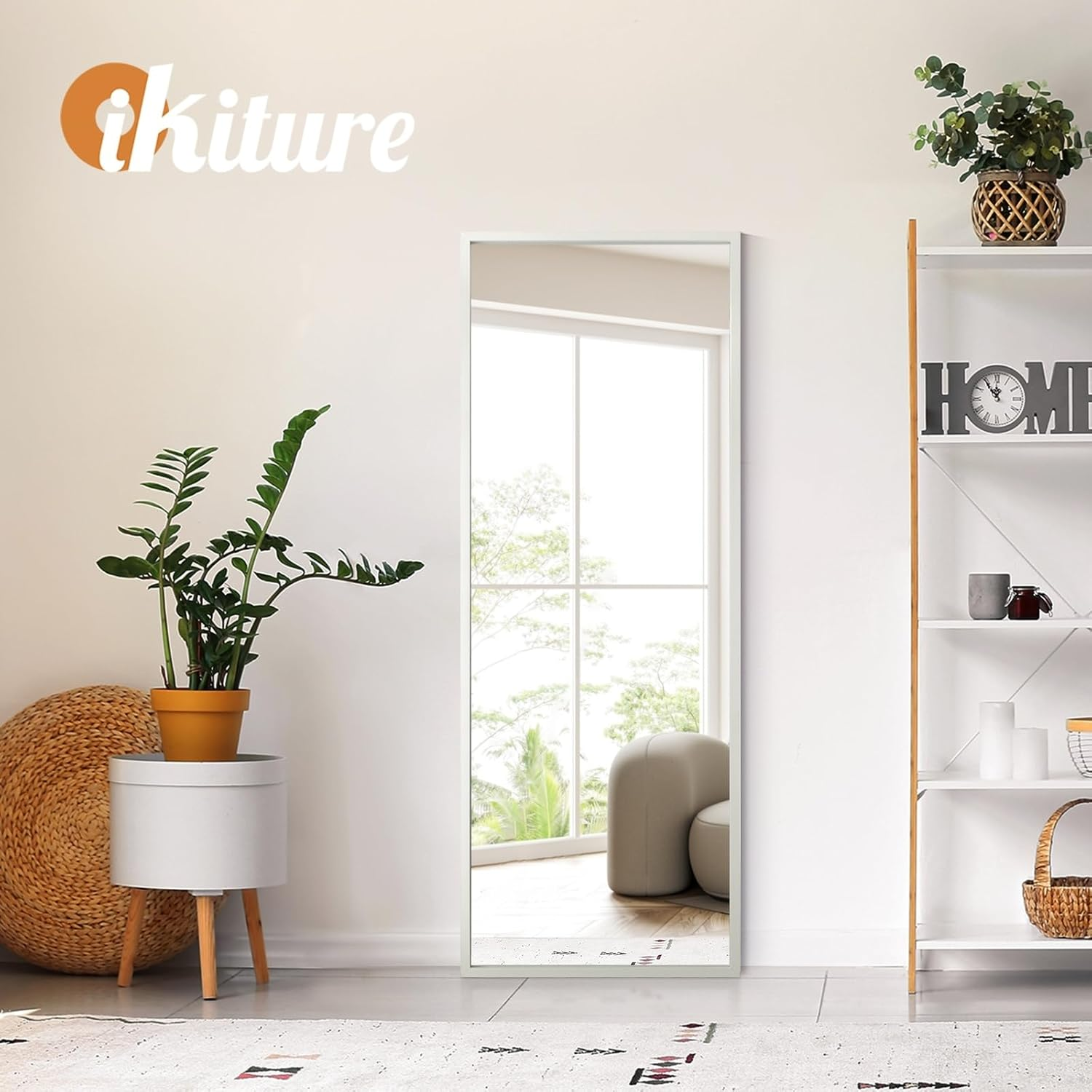 Oikiture Rectangle Full Lenght Mirror 166 X 60Cm Floor Mirror with MDF Frame Free-Standing Mirror Home Living Room Furniture White