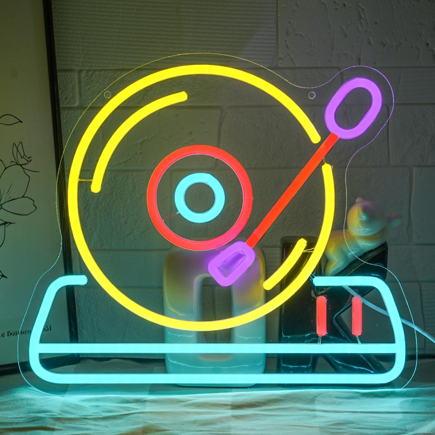 LMSIGNLY Record Player Neon Sign for Wall Decor Retro Music Record Neon Light Music Neon Light Sign Colorful Record Player LED Sign for Bedroom Music Classroom Concert Bar Party