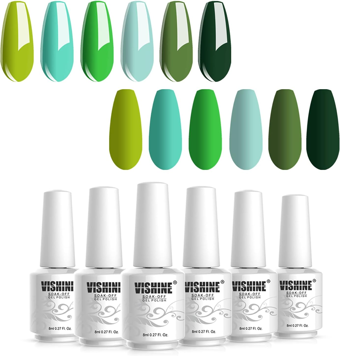 Vishine 6Pcs Soak off LED UV Gel Nail Polish Varnish Nail Art Starter Kit Beauty Manicure Turquoise Green Collection Set 8Ml image number 6