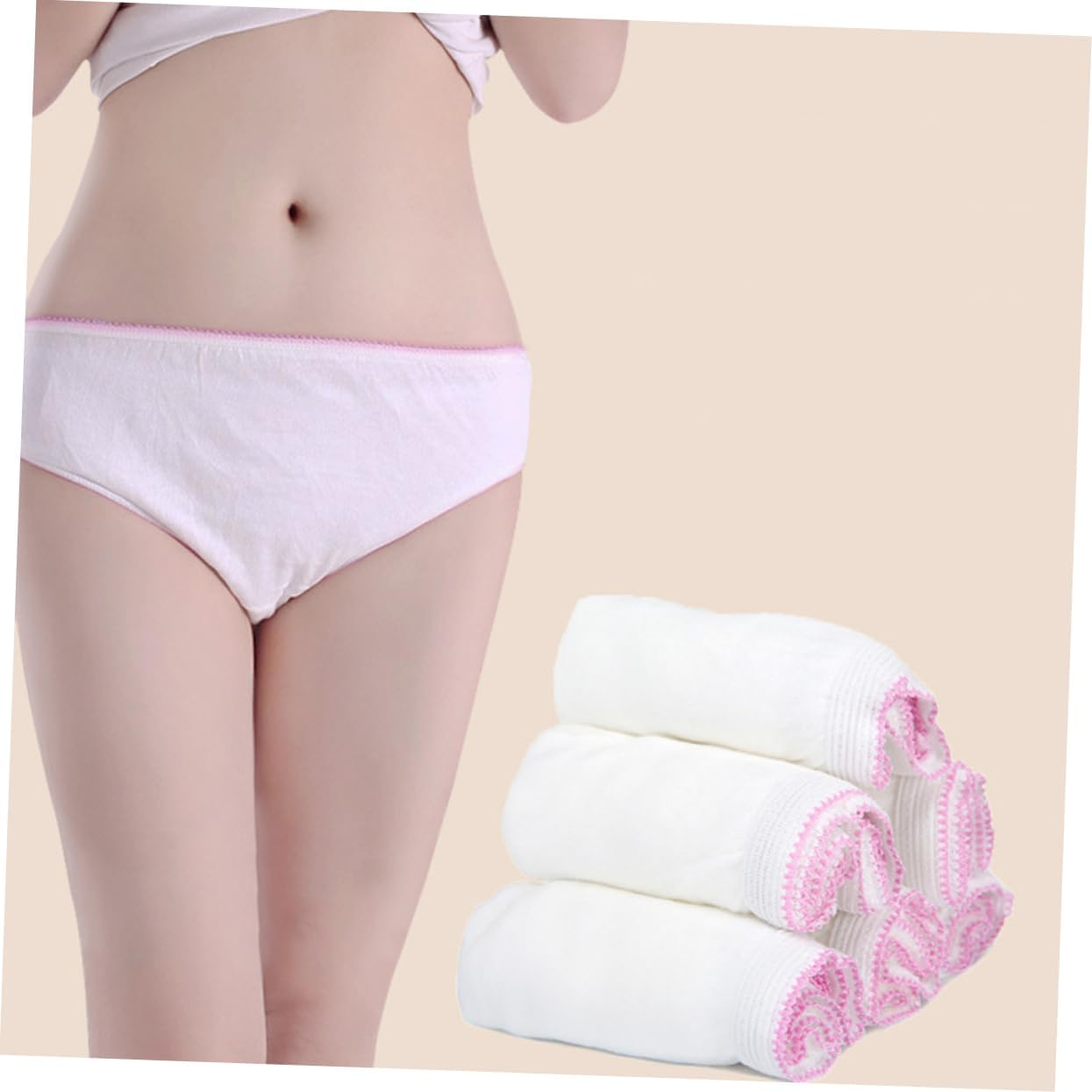 Minkissy Disposable Underpants Underwear Panties Women 2Pcs Cotton Breathable Single Use for Travel Daily Pregnant Postpartum Business Trip Size XL White image number 2