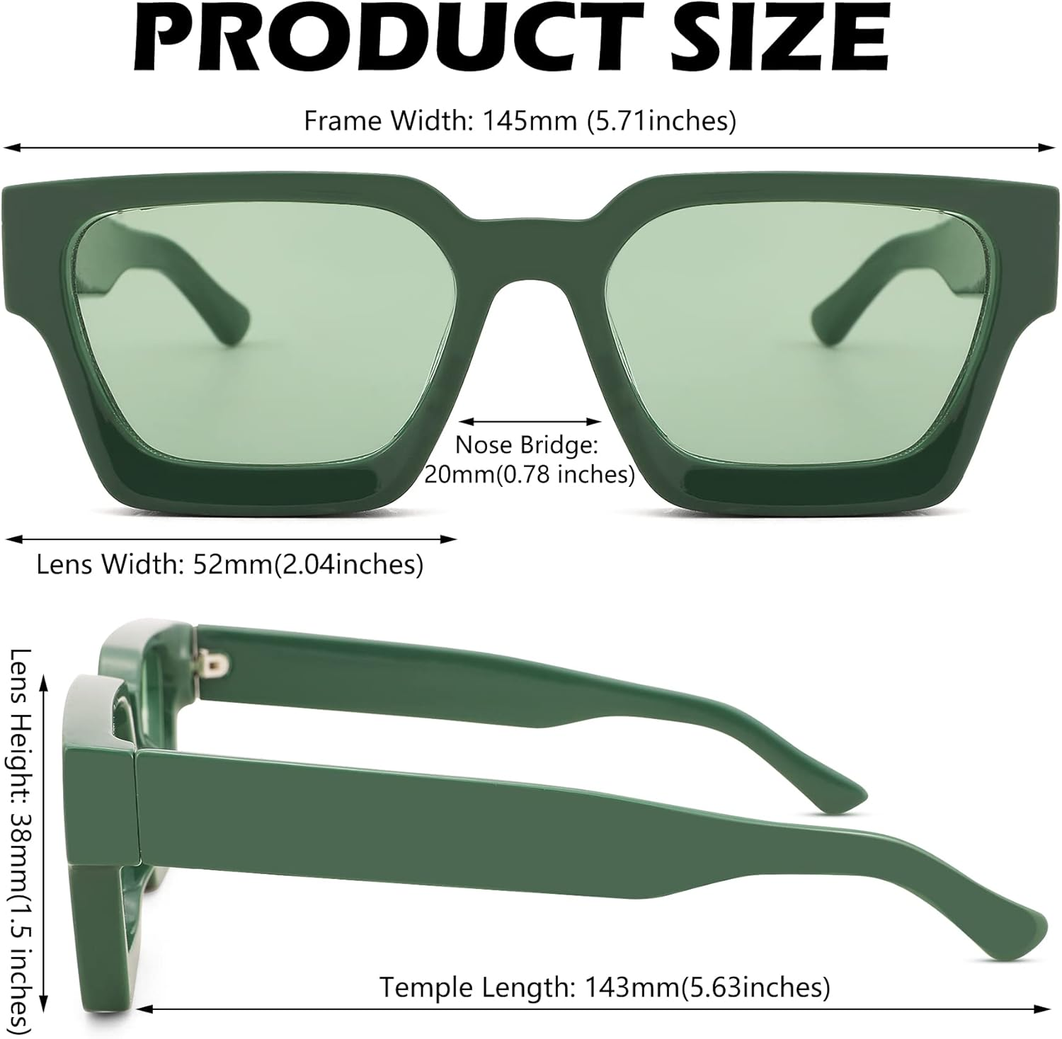 Braylenz Retro Square Sunglasses for Men Women Thick Frame Chunky Rectangle Shades image number 3