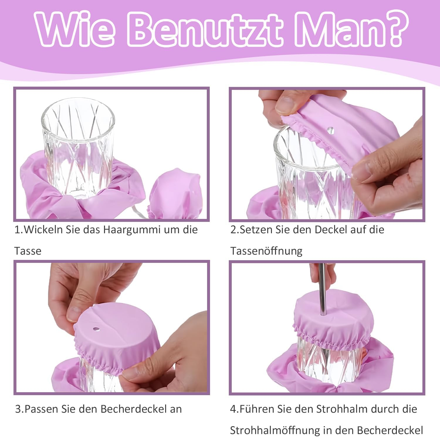 Glamifyr Pack of 6 Cap Scrunchie Hair Band Drink Cover, KO Drop Protection Bracelet, Drink Protection Lid, Drink Covers, Anti-Spike with Straw Hole, Reusable anti Spike Drink Covers image number 2