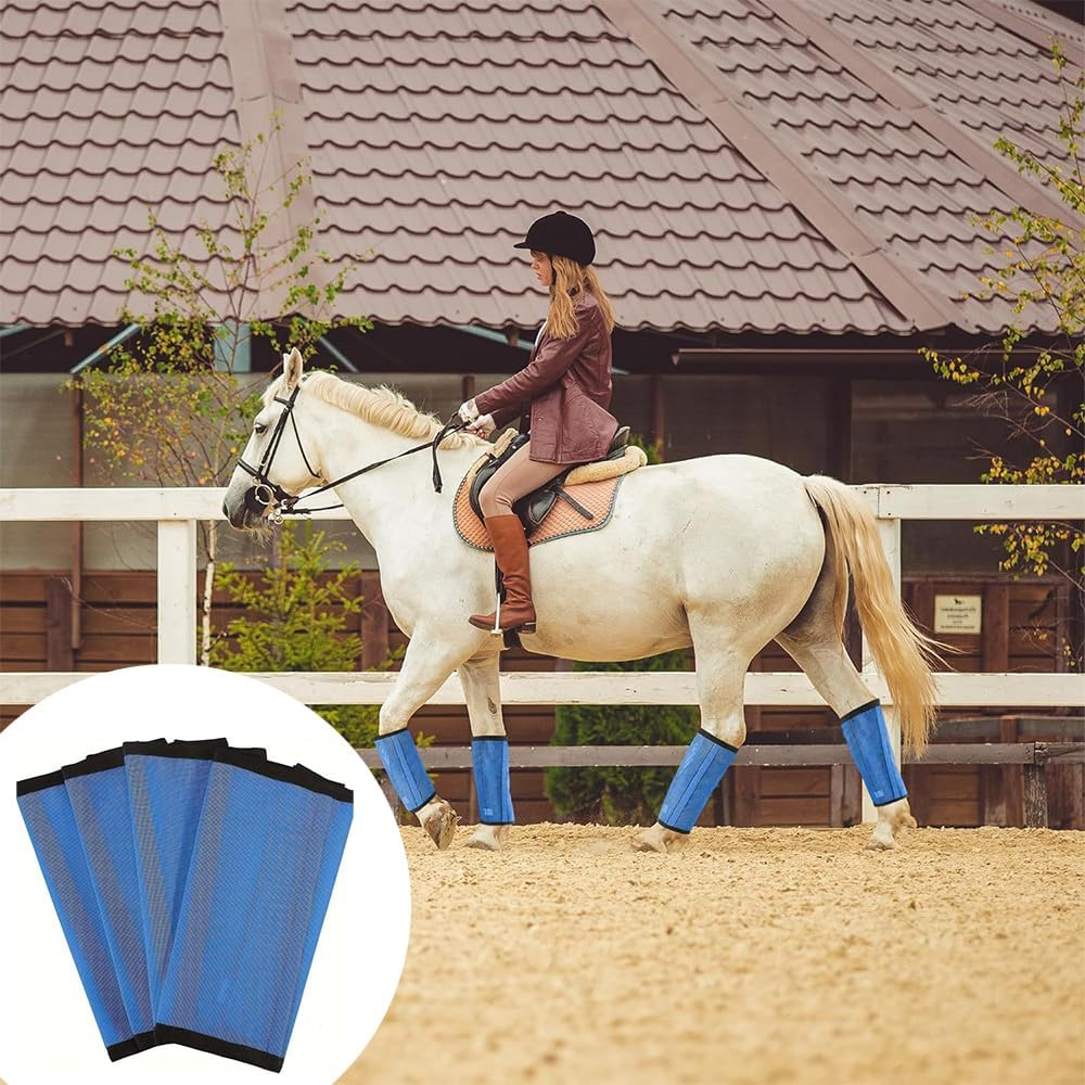 Set of 4 Horse Leggings Fine Mesh Horse Fly Boots Breathable Horse Boots Leg Wraps Provide Protection for Your Horse against Horsefly Protect Horses Leggings Breathable Soft (Blue, Horse Boots Leg) image number 2