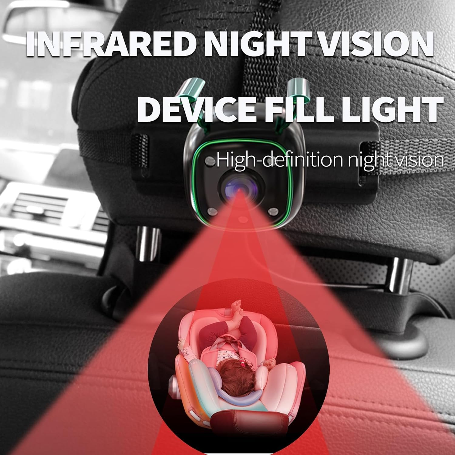 Baby Car Camera Dual Channel 7 Inch Display - 2 IR Night Vision 080P Clear Car Baby Camera, Backseat Camera for Kids Infants, USB Powered image number 2