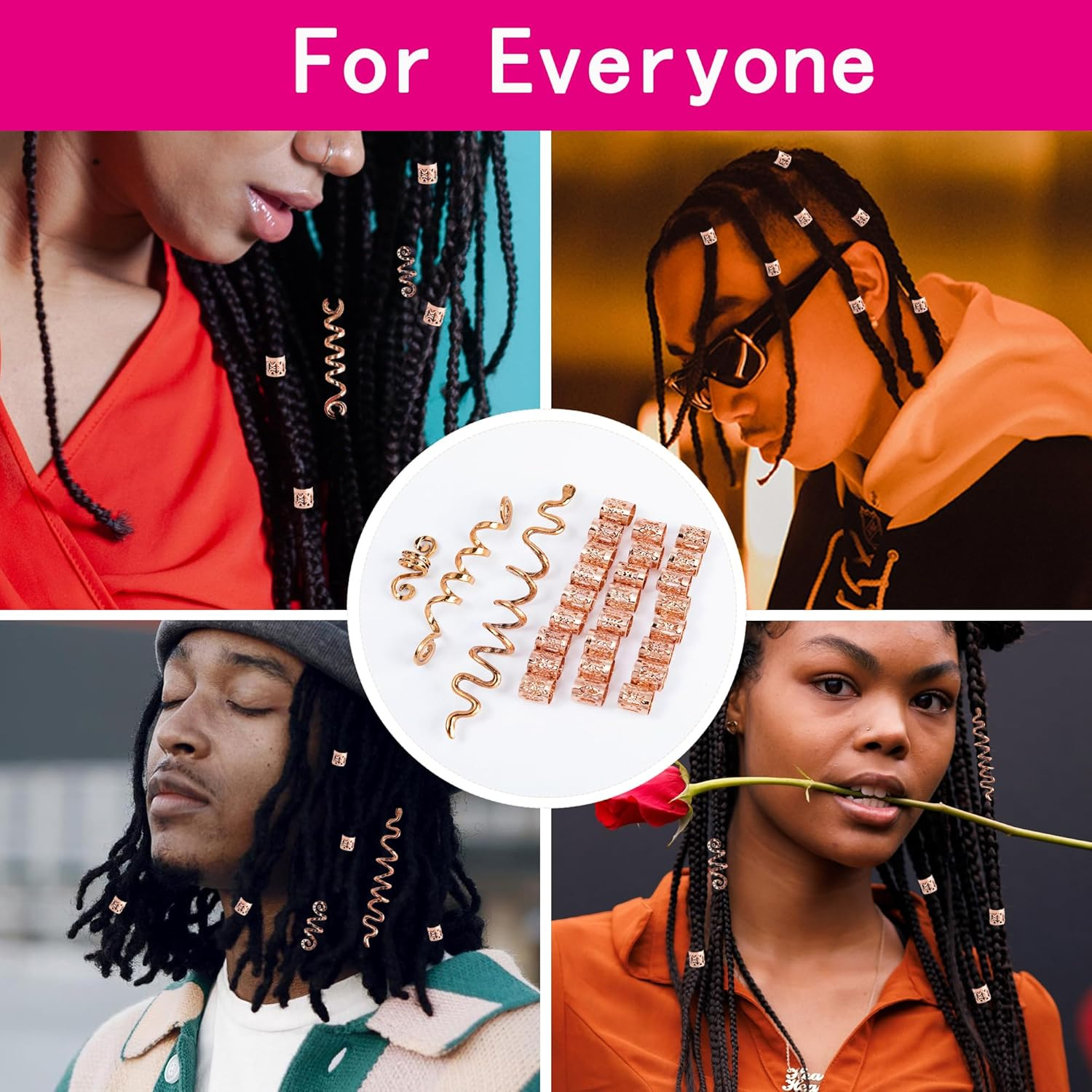 XCSJ Dreadlock Jewellery Hair Spirals Clips Hair Braid Rings Adjustable Metal Cuffs Hair Dreadlocks Accessories Cuffs Hair Accessories Set Hair Spirals Dreadlocks for Men Women - 28 Pieces (Rose Gold) - Rose Gold, 20 Pieces image number 4