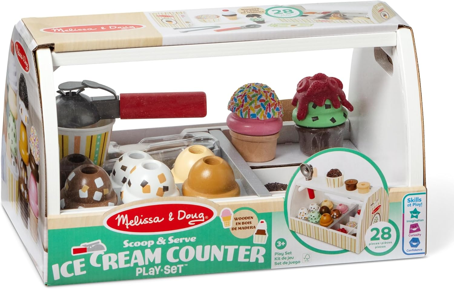 Melissa & Doug Wooden Scoop & Serve Ice Cream Counter (Play Food and Accessories, 28 Pieces, Realistic Scooper, Great Girls and Boys - Best for 3, 4, 5 Year Olds and Up) image number 5