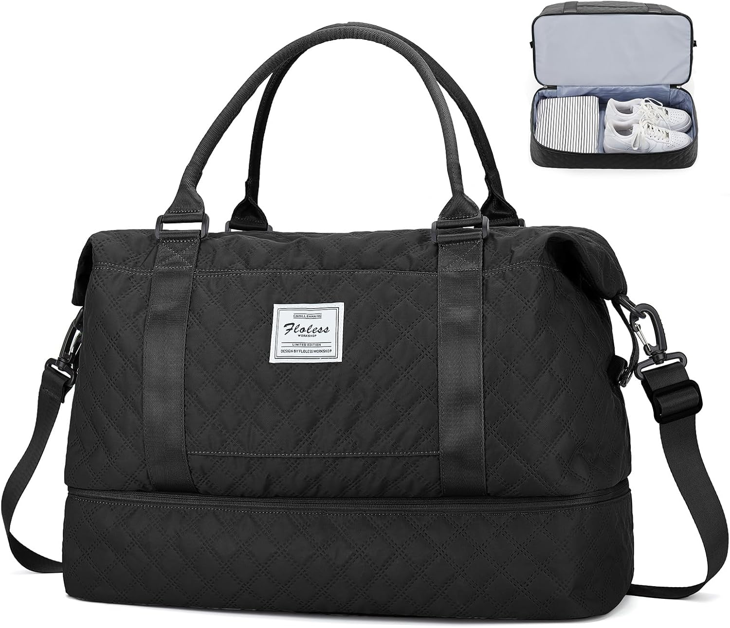 Travel Weekender Bag for Women, Carry on Overnight Bag with Shoes Compartment & Trolley Sleeve,Personal Item Bag