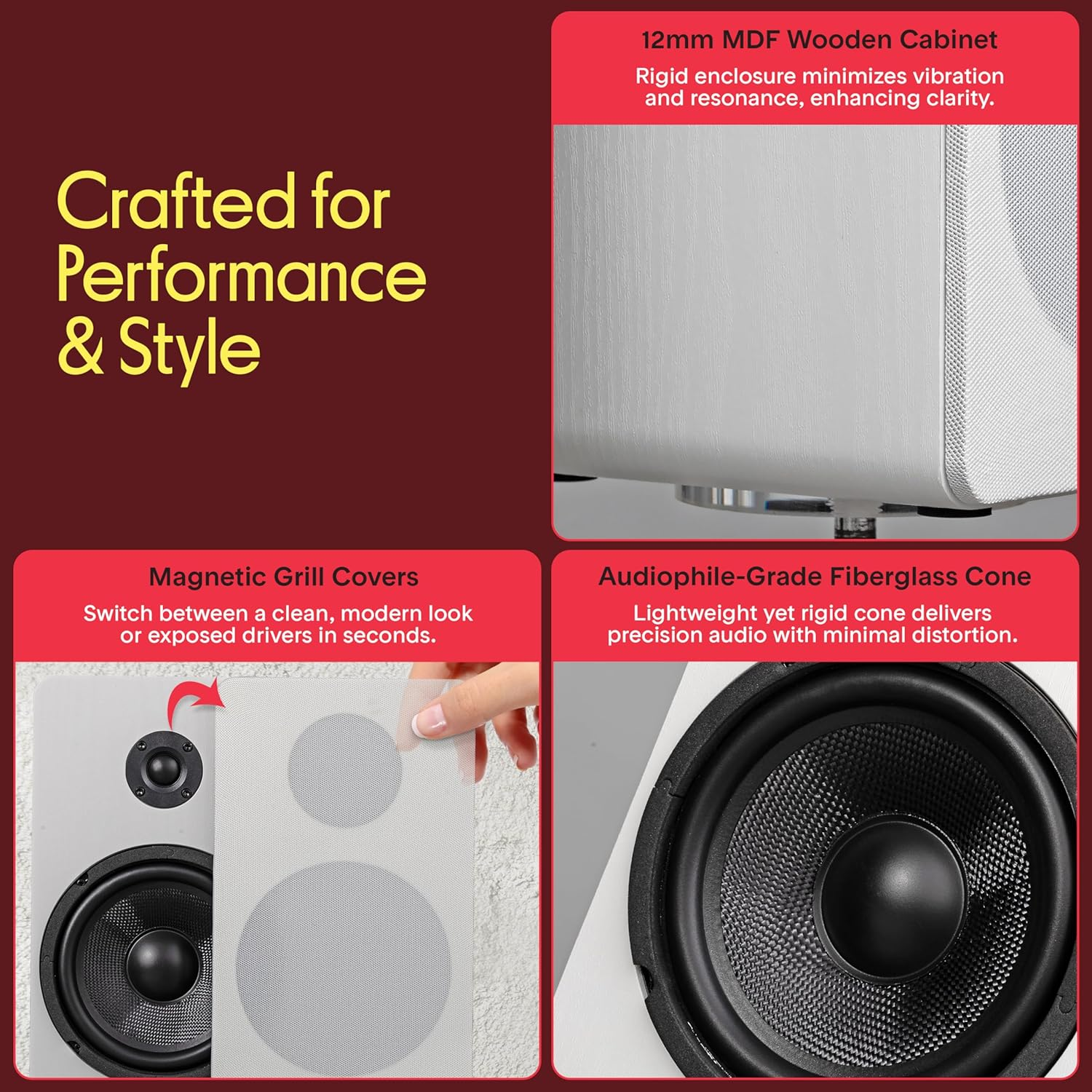Pyle 6.5&Prime; Compact Wired Bookshelf Speakers (Pair), 2-Way Hi-Fi Home Theatre Speakers with Glass Fiber Woofer, 8-Ohm, White image number 1