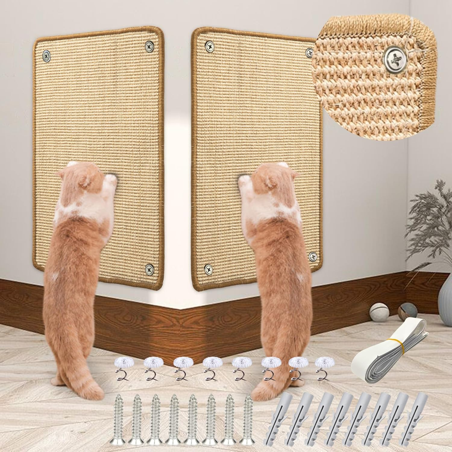 Janyoo Pack of 2 Cat Scratching Mat, Scratch Protection, Sisal Cat Scratching Mat, Cat Scratching Mat, Scratching Mat, Scratching Board, Wall for Protects Carpets and Sofas, 60 X 25 Cm (Grey)