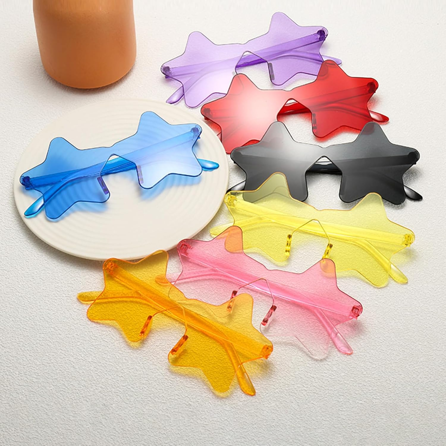 MEIYUETAOSI 15 Pcs Star Sunglasses, Rimless Star Shaped Glasses Clear Color Glasses image number 6