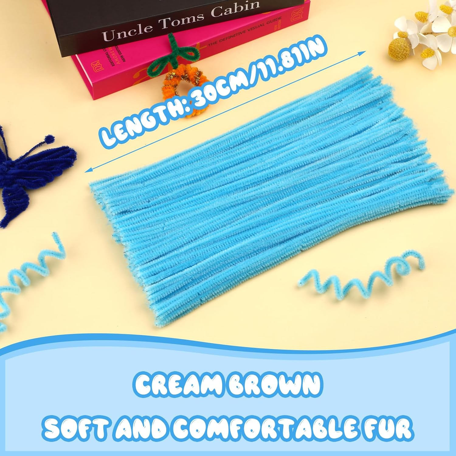 Pipe Cleaners, 100PCS Pipe Cleaners Craft Supplies, Light Blue Pipe Cleaners Bulk Fuzzy Sticks for DIY Art and Craft Projects Home Christmas Decoration image number 2