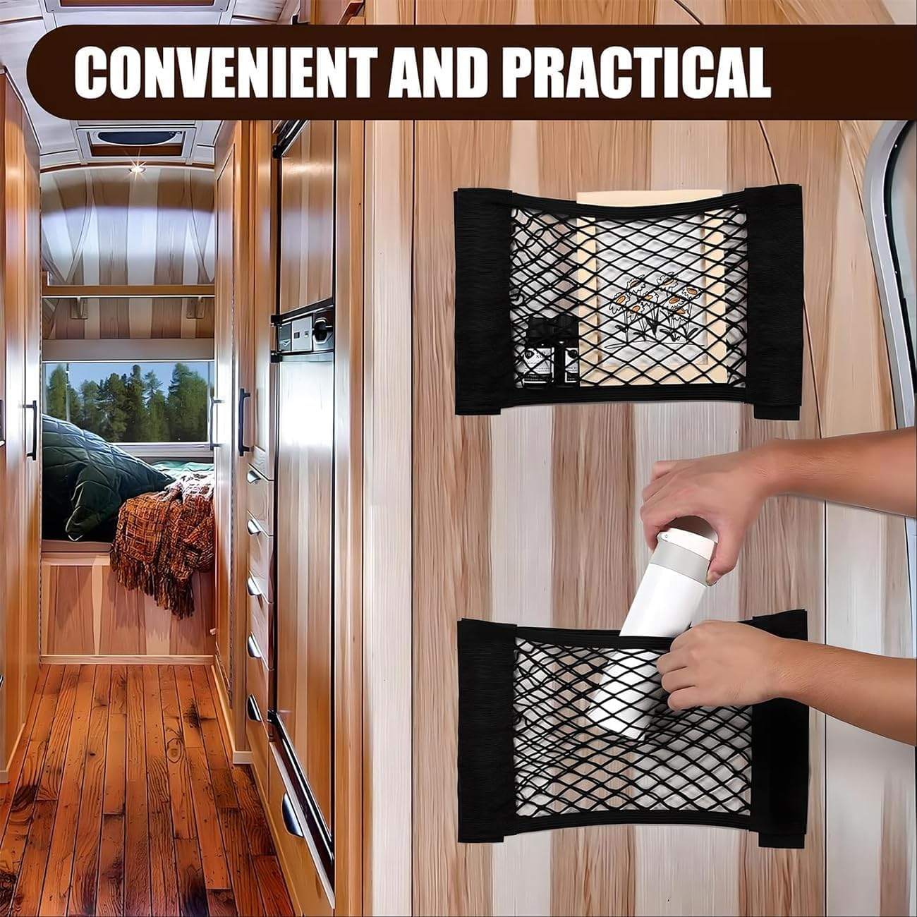 4-Pack Car Mesh Cargo Net | Universal Storage Organizer (25-50Cm) | Adhesive Wall Pocket for Car Boot, RV, Home | Elastic Trunk Storage Solution with 8 Tape Stickers image number 4