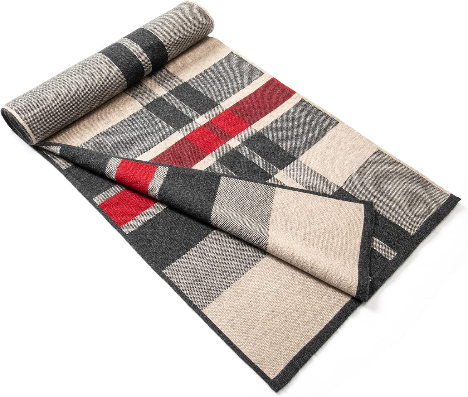 Lindoro Merino Wool Scarf for Men, Tartan Warm Lightweight Plaid Winter Long Scarves W/Gift Box image number 6