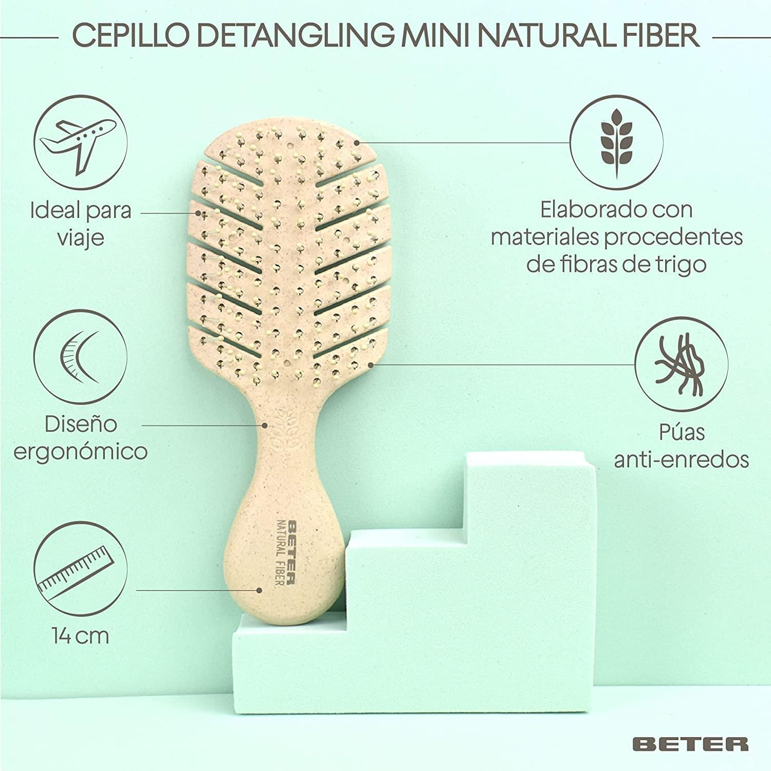 Beter - Hair Brush Set - anti Pull Brush + Mini Brush Ideal for Travel - Sustainable and Recyclable Natural Fibre image number 2