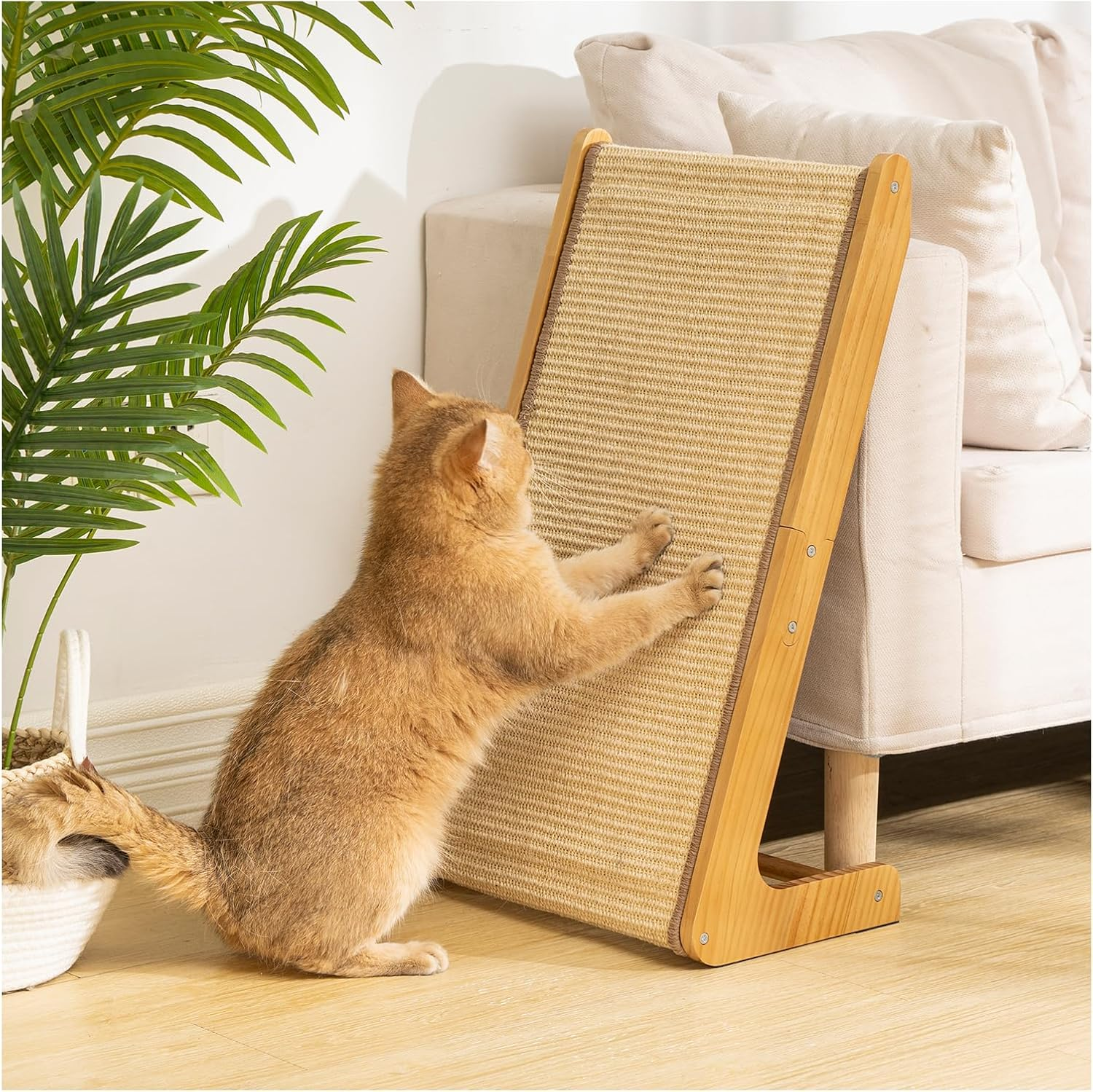 Avont Sisal Cat Scratcher, 24.8 Inch Vertical L-Shaped Large Scratching Board with 110&deg; Angled Ramp for Indoor Cats, Durable and Mess-Free -Nature image number 3