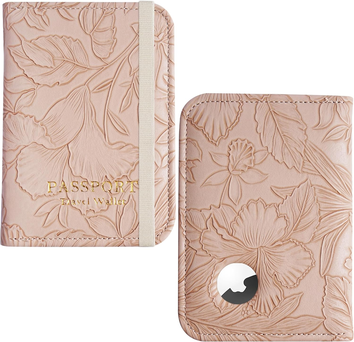 Lizimandu Passport Holder with Airtag Slot, Airtag Passport Wallet for Men Women, Slim Leather Passport Holder Case Family for Travel Anti-Lost, 1-Carved Light Brown, 1 Pcs