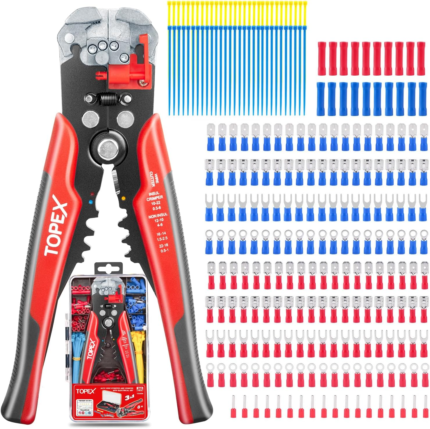 TOPEX 260-Piece Wire Stripper Self-Adjustable Crimper Plier Set Terminals Wire Cutter Connectors Tool image number 2