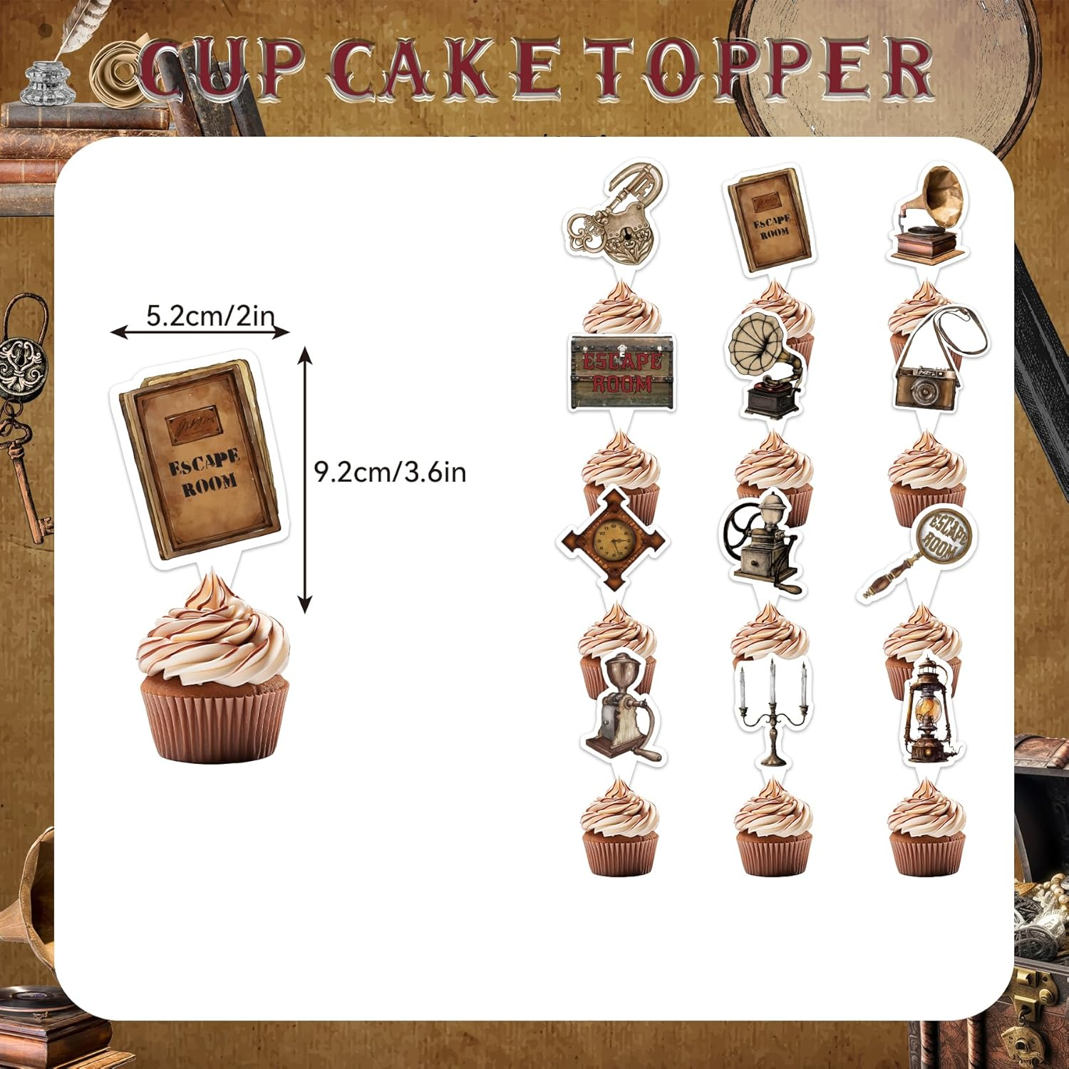 25 Pcs Escape Room Cake Topper Cupcake Toppers Escape Room Cake Decorations for Escape Room Birthday Party Decorations Mystery Escape Room Party Supplies image number 6