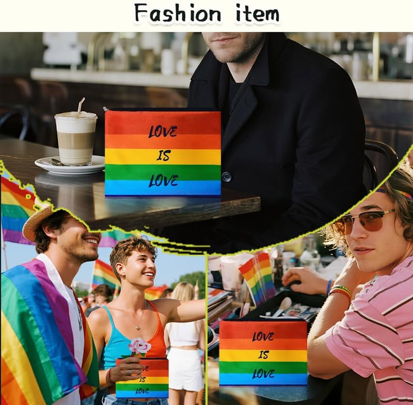 Rainbow Pride Makeup Bag for Women Men LGBQT Colorful Canvas Cosmetic Bag for Couple Friend Gay Anniversary Birthday Gifts for Boyfriend Girlfriend Sister Brother Colorful Pride Gift Bags image number 4