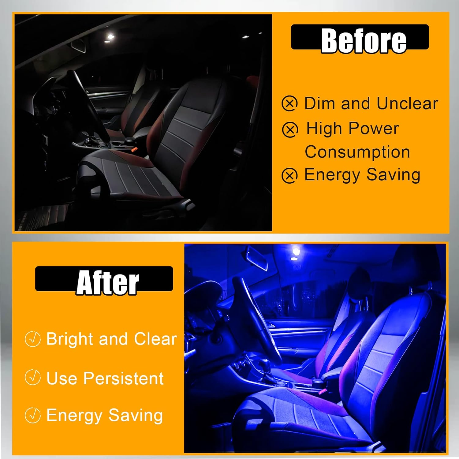 QUICTO 24Pcs Car Led Bulb, Auto Accessories Used for Car Interior Lights, Indoor Map Dome Lights, Trunk Lights, License Lights, Etc. Parts Replacement (Blue) - Blue image number 6