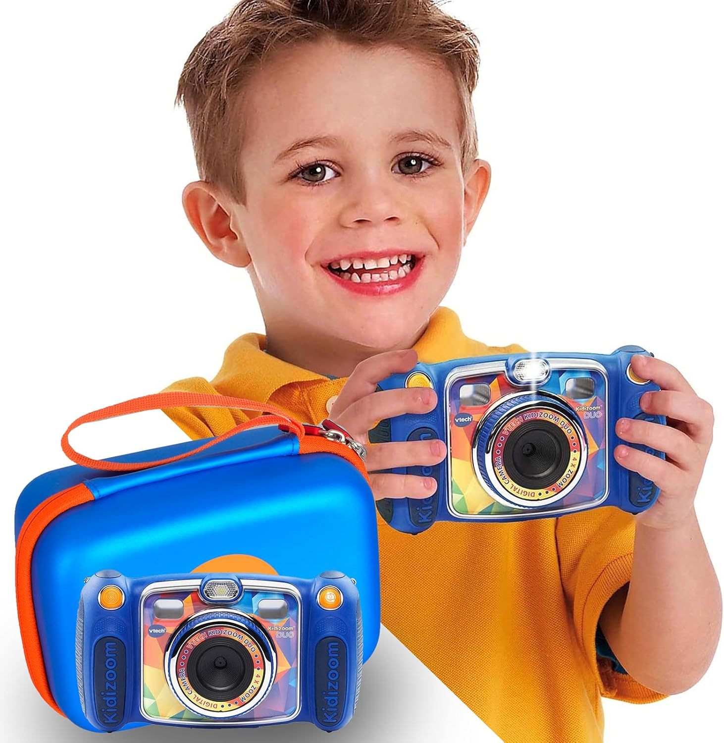 BTOPCASE Hard PU EVA Carrying Protective Storage Cover Case for VTECH Kidizoom Duo/Duo Dx/Duo Deluxe/Printcam/Twist/Pix Selfie Camera, (Blue Pu-Blue Villus Interior with Orange Zipper) - Red For Vtech Kidizoom Printcam Only image number 4