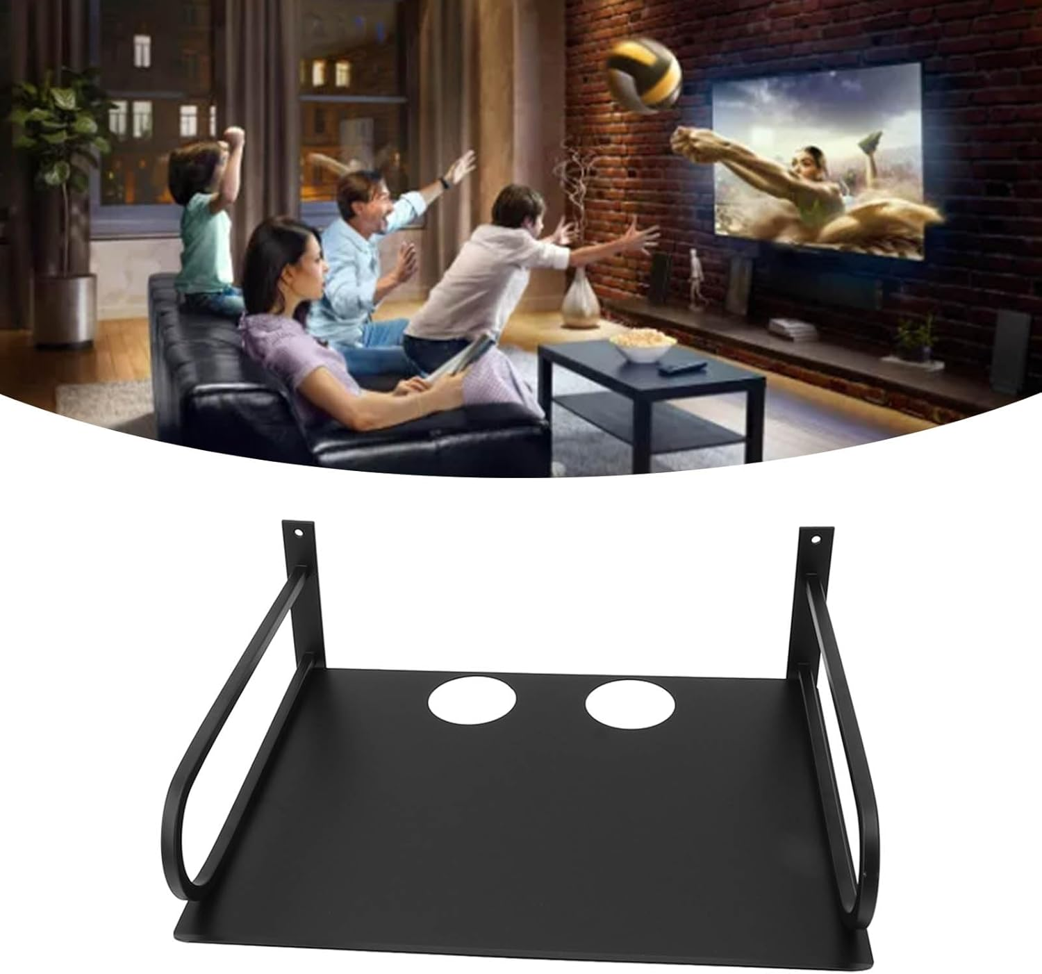 Wall Mounted Projector Shelf Projector Wall Shelf Strong Load Bearing Corner Floating Shelves, Rounded Edges TV Stand for Router TV Box DVD Player Cable Box Black Audio-Visual Shelving image number 2