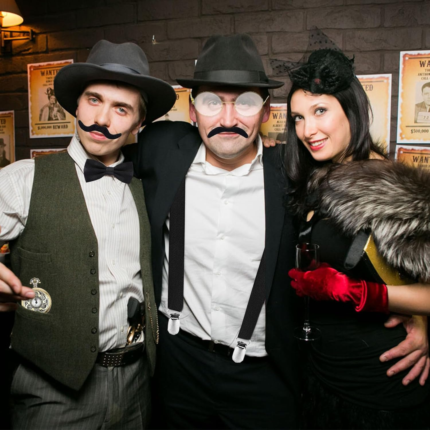 8PCS 1920S Gatsby Costume Accessory Set, 20S Costume Set with Hat, Bow Tie, Pocket W-Atch, Suspenders, Glasses for Men Adults Cosplay Party Supplies Dress Up image number 2