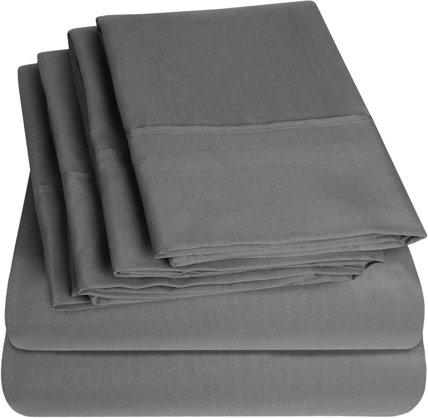 Cal King Size Bed Sheets - 6 Piece 1500 Supreme Collection Fine Brushed Microfiber Deep Pocket California King Sheet Set Bedding - 2 Extra Pillow Cases, Great Value, California King, Gray image number 6