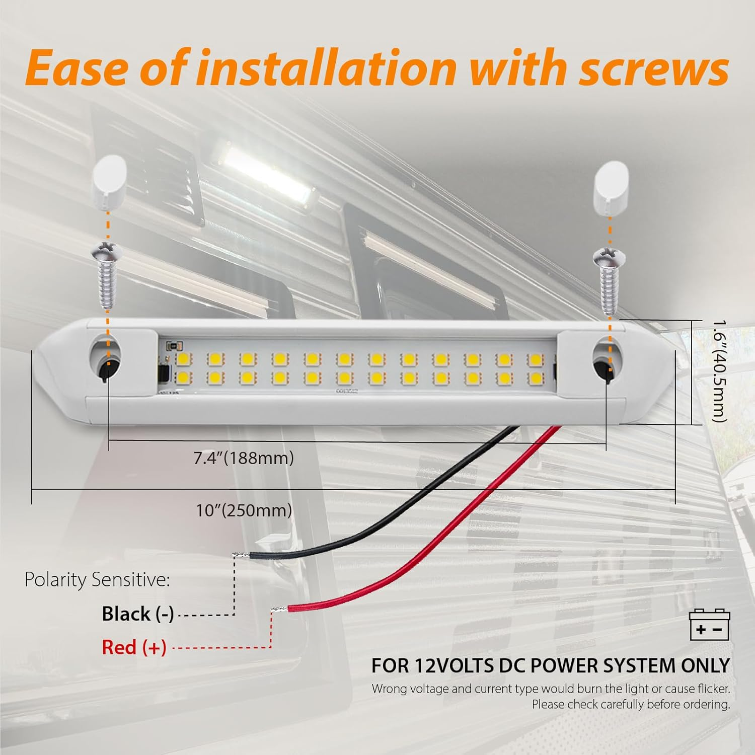 Dream Lighting 12V Awning Lights LED Exterior Porch Lights for RV Trucks Motor Home Caravan Camper Trailer and Boat 9.84Inch Cool White White Shell Waterproof IP66 image number 4
