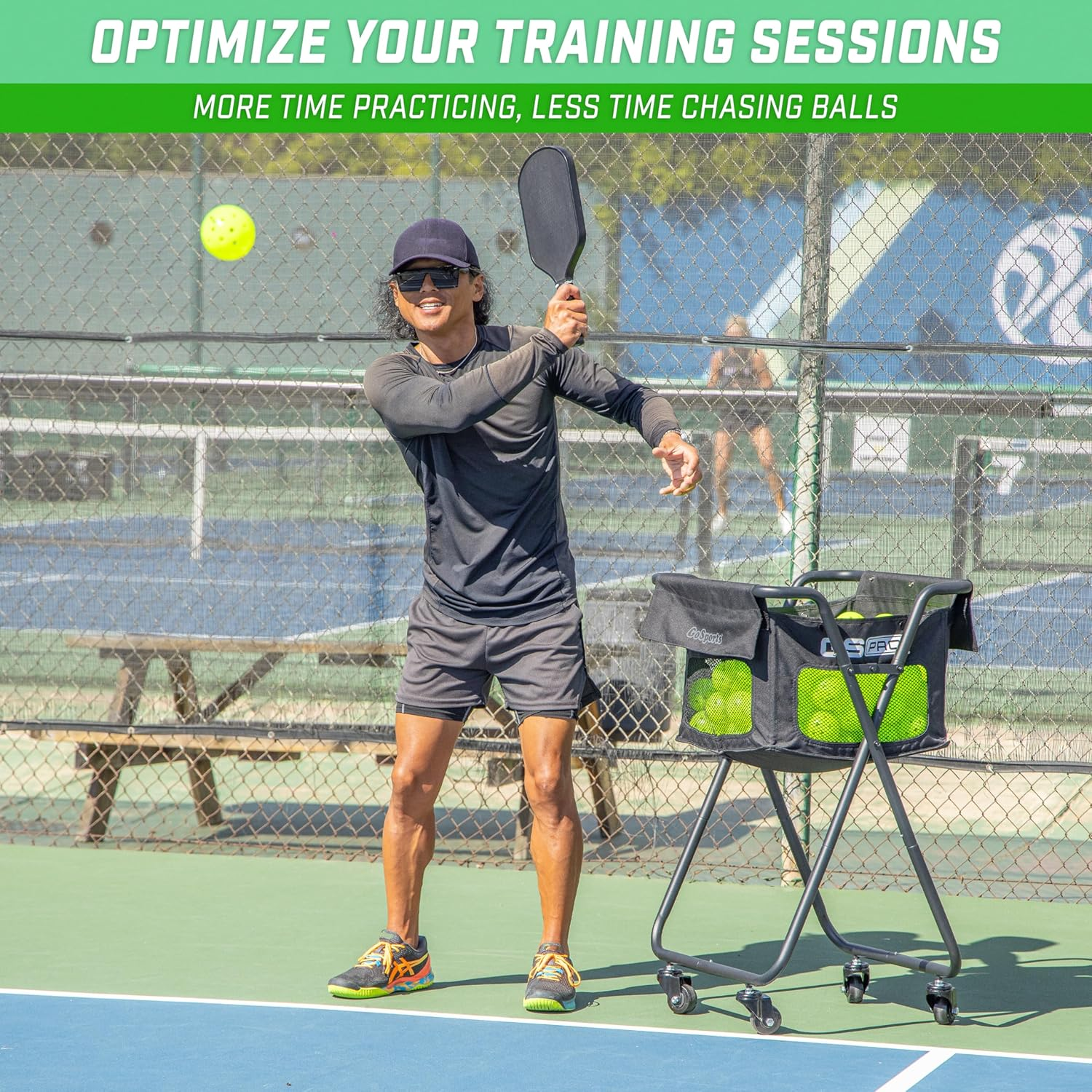 Gosports Ball Caddy with Wheels - Portable Cart Holds 140 Pickleballs or 175 Tennis Balls image number 3