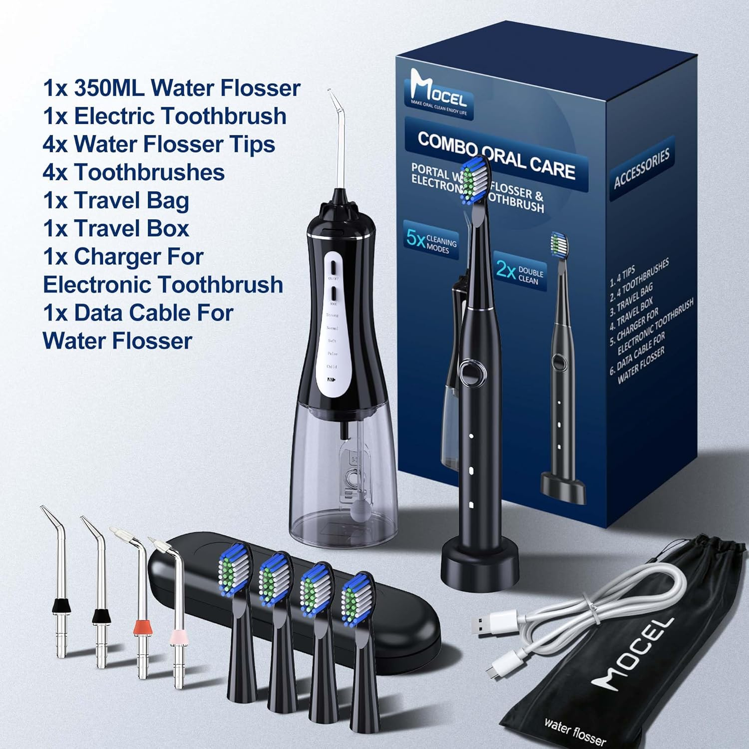MOCEL Water Dental Flosser and Electric Toothbrush Combo - Portable Oral Clean Kit for Teeth Cleaning, Braces & Gums Care image number 2